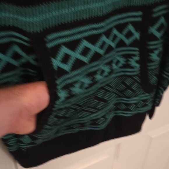 Black Teal Patterned Women's Cowl Sweater - Picture 4 of 7